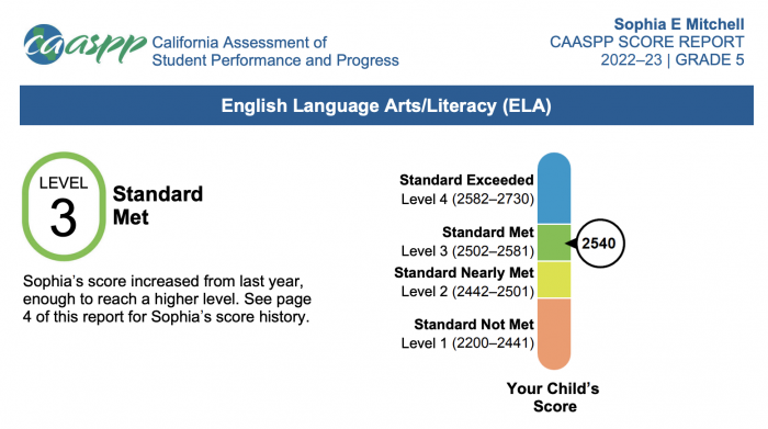 CAASPP Test Scores Report Sample